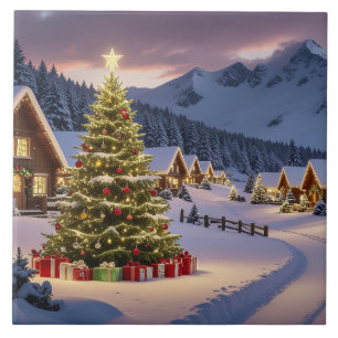 Kerstlichten landschap met sneeuw tegeltje
