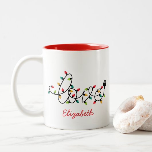 Kerstlichten Liefde Tweekleurige Koffiemok (Met donut)