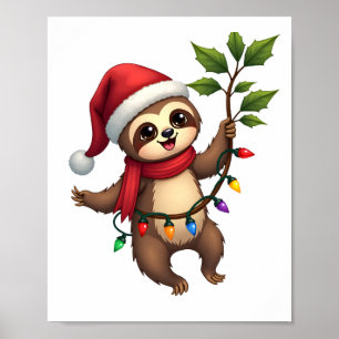 Kerstlichten Luiaard met Kerstmuts - Luiaard Liefh Poster