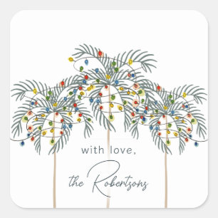 kerstlichten op palmbomen Aangepaste vierkant boog Vierkante Sticker