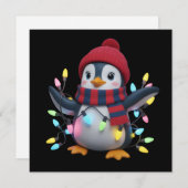 Kerstlichten Pinguïn met Kerstman Hoed Pinguïns Feestdagenkaart (Voorkant / Achterkant)