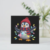 Kerstlichten Pinguïn met Kerstman Hoed Pinguïns Feestdagenkaart (Staand voorkant)