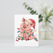 Kerstlichten Varken met Kerstmuts - Varkensliefheb Aankondigingskaart (Staand voorkant)