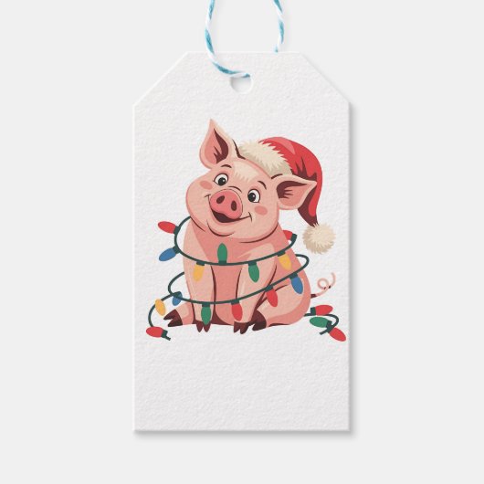 Kerstlichten Varken met Kerstmuts - Varkensliefheb Cadeaulabel (Voorkant)