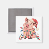 Kerstlichten Varken met Kerstmuts - Varkensliefheb Magneet (Voorkant / Achterkant)