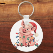 Kerstlichten Varken met Kerstmuts - Varkensliefheb Sleutelhanger (Voorkant)