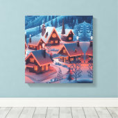 Kerstlichten Versieren Besneeuwd Dorp Ho Canvas Afdruk (Insitu (Houten vloer))