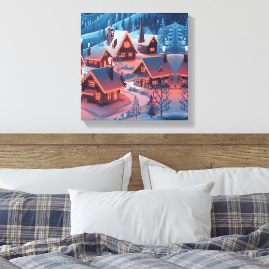Kerstlichten Versieren Besneeuwd Dorp Ho Canvas Afdruk (Insitu (Slaapkamer))