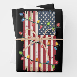 Kerstlichten VS Vlag Patriottische Veteraan Kerstm Inpakpapier Vel