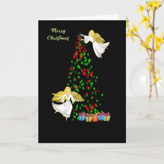 Kerstlichtenkaart met engelen kaart (Gele Bloem)