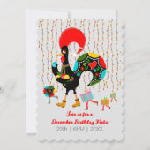 Kerstlichtjes, ballen, cadeaus en Haantje Kaart (Voorkant)