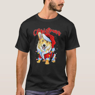 Kerstlichtjes Corgi Hond Kerst Pyjama Idee T-shirt