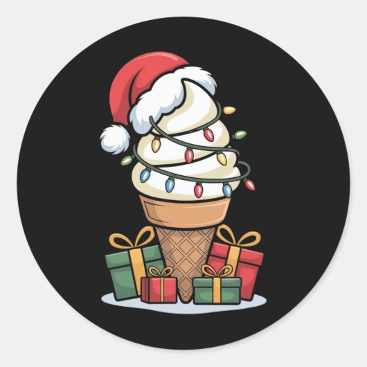 Kerstlichtjes Ijsje Met Kerstmannenhoed Des Ronde Sticker (Voorkant)