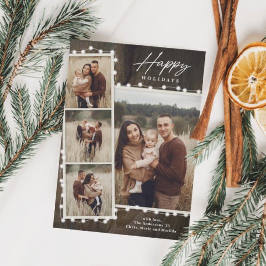 Kerstlichtjes op het platteland 4 foto-collage feestdagenkaart