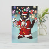 Kerstlichtjes Schattige Tuxedo Kat Kaart (Staand voorkant)