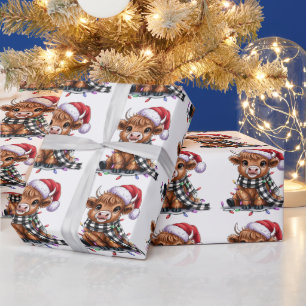 Kerstlichtjes Schotse Koe Santa Hoed Cadeaupapier