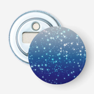 Kerstlichtjes Sterren Blauwe Lucht Button Flesopener