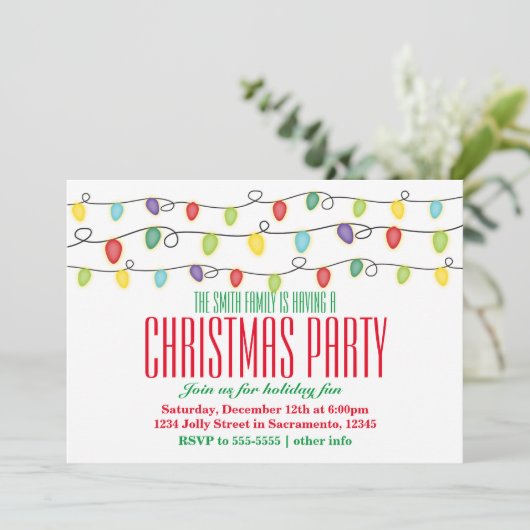 Kerstlichtjes Vakantie Feestelijke Feest Uitnodigi Kaart (Staand voorkant)