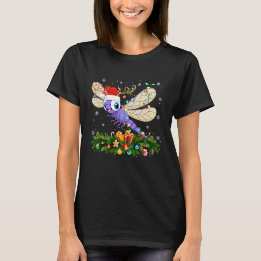 Kerstlichtjes van libelle herten Kerstman Kerstmis T-shirt (Voorkant)