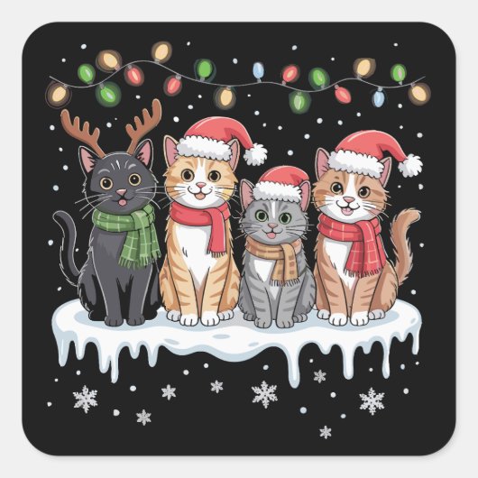 Kerstlichtjes voor katten Kerstman Kat Liefhebber Vierkante Sticker (Voorkant)