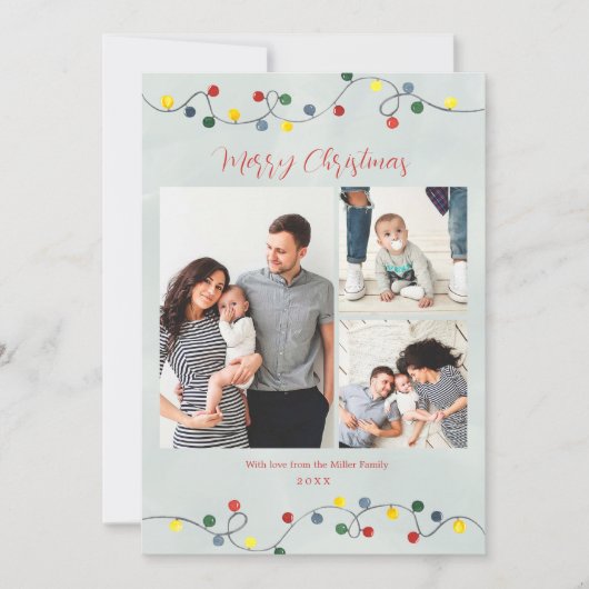 Kerstlichtjes Vrolijk Kerstmis Familie Foto Feestdagenkaart (Voorkant)