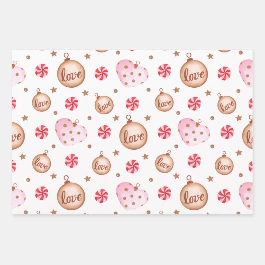 Kerstlichtroze hartversiering met liefdeswikkel inpakpapier vel (Voorkant 2)