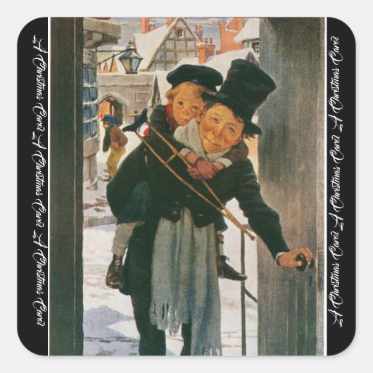 Kerstlied "Bob Cratchit en Kleine Tim" Vierkante Sticker (Voorkant)