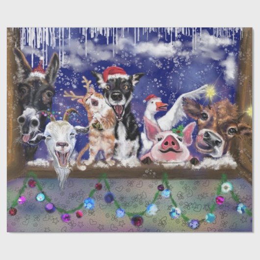 Kerstlied - Dierenfeest Cadeaupapier (Vlak)