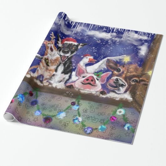 Kerstlied - Dierenfeest Cadeaupapier (Uitgerold)