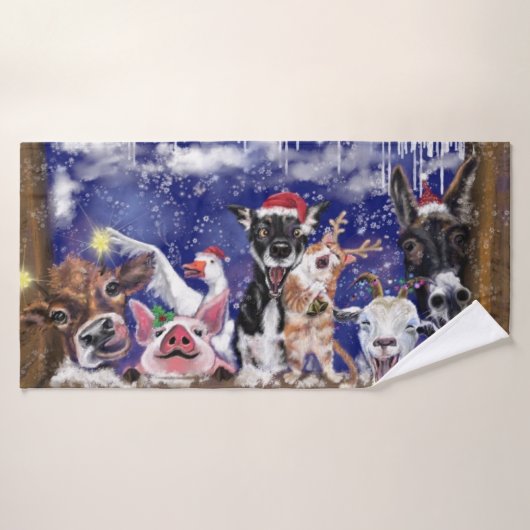 Kerstlied - Dierenfeest - Happy Badhanddoek (Badhanddoek)