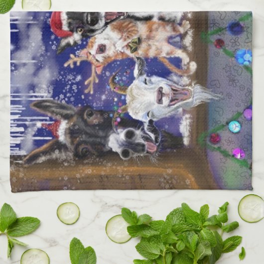 Kerstlied - Dierenfeest Theedoek (Gevouwen)