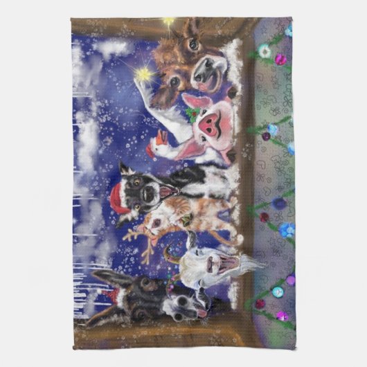 Kerstlied - Dierenfeest Theedoek (Verticaal)