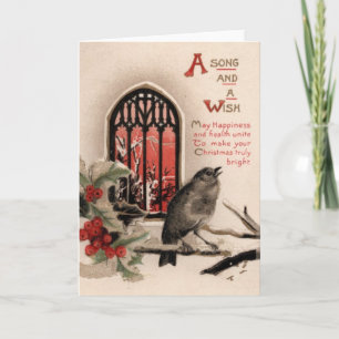 Kerstlied en wens van een oude vogel feestdagen kaart