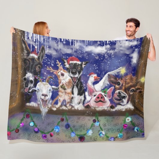 kerstlied - Happy Animal Party Funny Painting Fleece Deken (In situ)