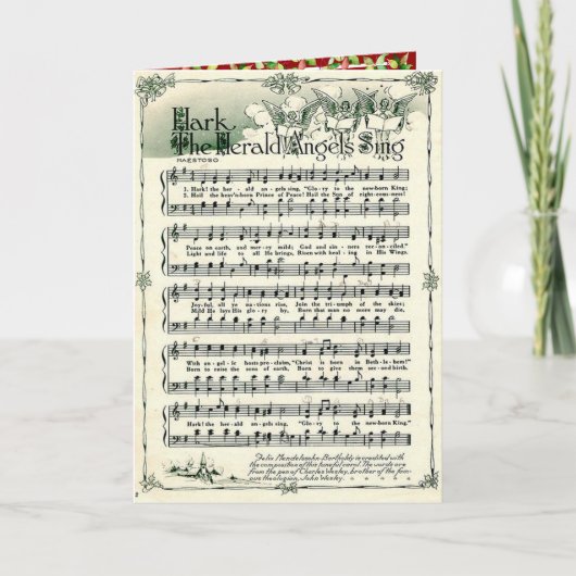 Kerstlied Hark the Herald Angels Sing Feestdagen Kaart (Voorkant)