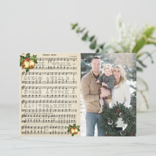 Kerstlied Jingle Bells Foto Feestdagenkaart (Staand voorkant)