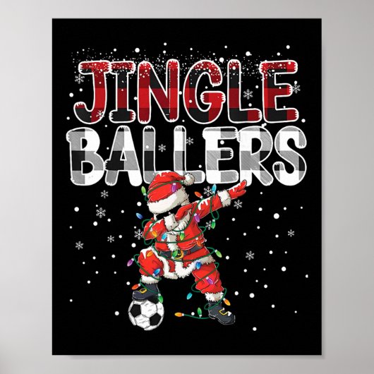 Kerstlied Santa Voetbal Kerstmis Voetbal Geruit _ Poster (Voorkant)