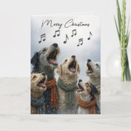 Kerstlied zingende honden in sneeuwvlokken kaart