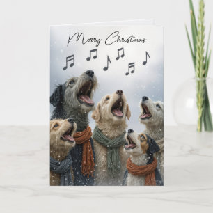 Kerstlied zingende honden in sneeuwvlokken kaart