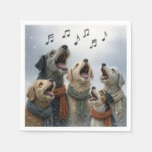 Kerstlied zingende honden in sneeuwvlokken