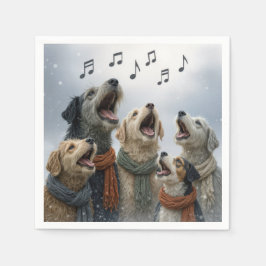 Kerstlied zingende honden in sneeuwvlokken servet