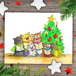 Kerstlied zingende katten  briefkaart