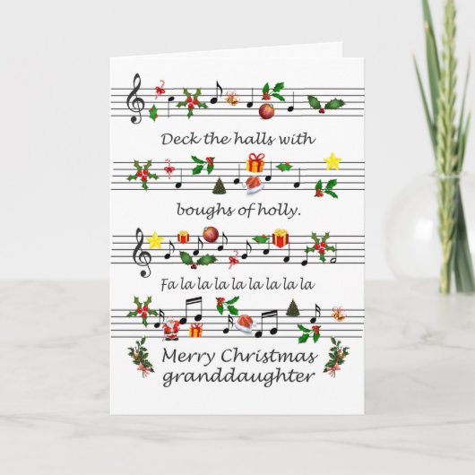 Kerstliederen blad muziek dek de hallen voor klein feestdagen kaart (Voorkant)