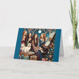 Kerstliederen en Katten Rondom de Piano Kerstkaart Feestdagen Kaart