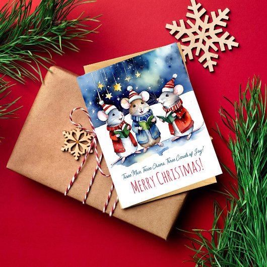 Kerstliederen muizen zingen waterverf schattig briefkaart
