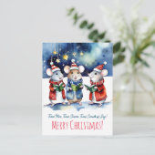 Kerstliederen muizen zingen waterverf schattig briefkaart (Staand voorkant)