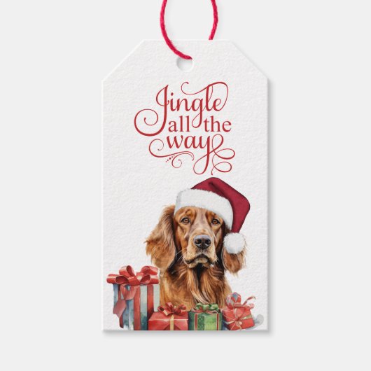 Kerstliedje de hele weg Ierse Setter hond Kerstmis Cadeaulabel (Voorkant)