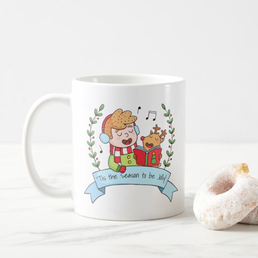 Kerstliedjes Jongen en Rendier Vrolijke Mok (Met donut)