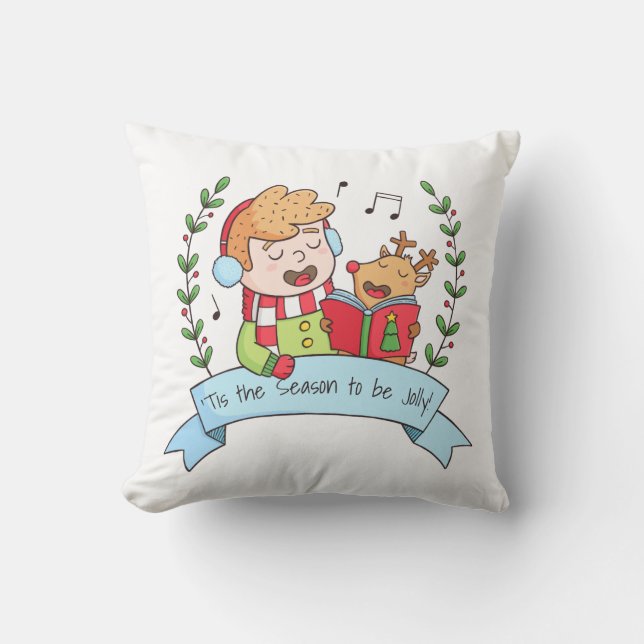 Kerstliedjes Jongen en Rendier Worp Kussen (Voorkant)