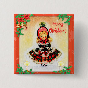 Kerstliedjes zingen in vintage stijl vierkante button 5,1 cm